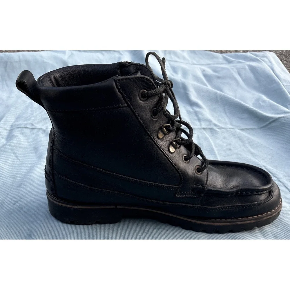 Woolrich Mens Black Leather Moc Toe Lace Up Ankle Boots Outdoor Rugged Lug Sole